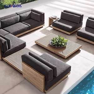 Conjunto de Muebles de Jardín Modernos para Patio, Sofá Combinado en Forma de L de Madera de Teca para Exteriores - Product Image 1