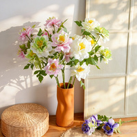 Ranting Clematis Buatan 3 Kepala untuk Dekorasi Meja Pernikahan Boho, Tangkai Bunga Sutra untuk Vas Ruang Tamu Modern