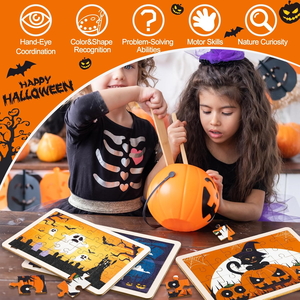 Halloween Pompoen Houten Peg Puzzels: Educatief Speelgoed Voor Kinderen Peuters Halloween Feest Gunsten Behandelen Geschenken - Product Image 4