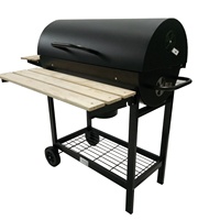 Barbecue à charbon de bois de grande taille avec table en bois pliable