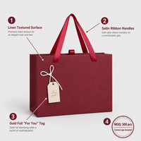 Sacs cadeaux en lin personnalisés OEM ODM avec poignées en ruban, logo doré, rouge vin, emballage cadeau de luxe, vente en gros directe d'usine, faible MOQ
