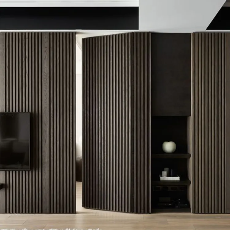 Slat Modern Entrance Pivot Interior Hidden Door for House Design Wooden Luxury Prettywood Black Bedroom Tempered Solid Wood