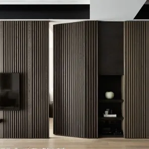 Slat Modern Entrance Pivot Interior Hidden Door For House Design Wooden Luxury Prettywood Black Bedroom Tempered Solid Wood