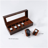 Boîte à montres en cuir grain de bois, organisateur de montres à 6 emplacements avec plateau à bijoux, fenêtre en verre, fermoir rétro, emballé individuellement