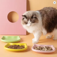 Comedero de silicona plano y poco profundo con diseño de cabeza de gato, portátil, con patrón sólido, ancho y plano, antifatiga, plato para comida húmeda de gatos