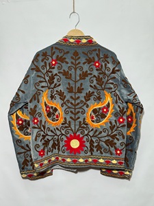 Women's <b>Velvet</b> Mandarin Collar <b>Jacket</b> Hand Embroidered Floral Pattern Full Sleeve Autumn Style <b>Velvet</b> <b>Jacket</b> - Product Image 3