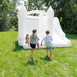 Château gonflable extérieur blanc à thème d'anniversaire avec souffleur, maison de rebond pour fête, parc de trampoline - Product Image 5