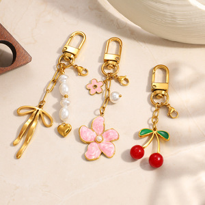 Breloques pour lèvres, fleur rose, perle, porte-clés, pendentif chaîne dorée pour sac ou cadeau, breloque mode unisexe - Product Image 4