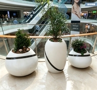 Pot de fleurs ovale en fibre de verre blanc brillant pour la décoration intérieure des hôtels, des restaurants et des halls d'entrée