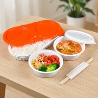 Ensemble de 3 boîtes à lunch jetables en PP Minxing avec un bol rond de forme unique pour pizza, nouilles, chips