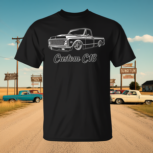 Camiseta Personalizada con Silueta Lateral de Camioneta C10, Diseño Clásico de Camioneta 1970-1972, Negra, para Hombre - Product Image 3