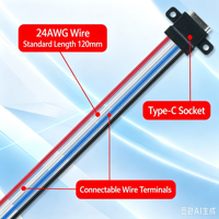 Connecteur de panneau Type-C pré-câblé LN-004, fil de couleur 24AWG à 4 broches, fixation par vis, largement utilisé pour la charge des petits appareils électroménagers