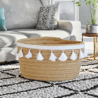 Panier de rangement en corde tressée écologique avec accent pompon pour jouets, chambre d'enfant et salon
