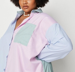 New Fashion Spring Autumn Blocked Color Women Plus Size <strong>pink</strong> Stripe Cotton Shirt <strong>Dress</strong> - Product Image 3