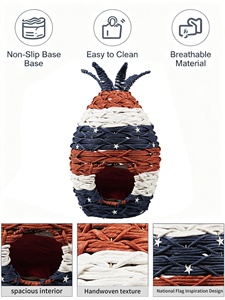 Casa para Mascotas de Ratán Tejida a Mano de Primera Calidad, Cama para Perros y Gatos, Cueva con Diseño de Bandera Estadounidense, Estrellas y Rayas, Tema Patriótico de EE. UU., Mimbre Acogedor para Interiores - Product Image 2