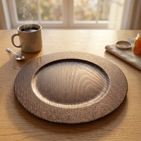 Assiettes de présentation en plastique de 13 pouces, motif grain de bois rustique moderne, pour mariage, design décoratif, usage domestique, vente en gros