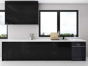 Meuble de cuisine moderne noir et blanc, finition brillante, plateau en marbre, rangement personnalisable - Product Image 6