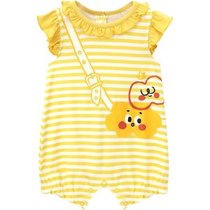 Combinaison Bébé Fille Rayée Jaune à Manches Volants Tenue d'Été Respirante en Coton et Fibre de Bambou Imprimée Vente en Gros - Product Image 1