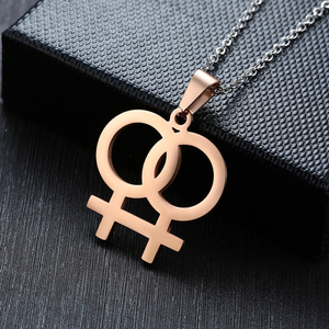 Barato al por mayor LGBT lesbiana símbolo joyería plata/oro/chapado en oro rosa Acero inoxidable minimalista mujer símbolo collar - Product Image 2