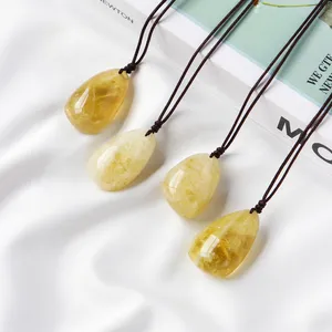 Wholesale natural healing crystal pendant Citrine Stone drop shaped healing tumbled stones pendant healing stones