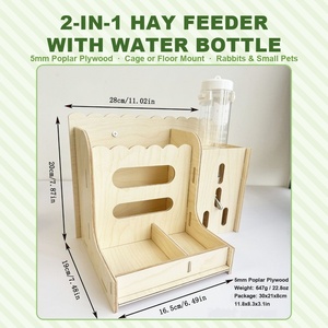 Comedero y Bebedero de Madera Contrachapada de Álamo para Conejos, Chinchillas y Mascotas Pequeñas, 11x7.5x7.9 pulgadas - Product Image 1