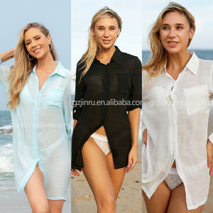 JINRU Factory Beach Bikini Plus Size Cover Up per le donne camicia costumi da bagno Cardigan Beach Shirt Sexy Cover Up Beachwear - Product Image 1