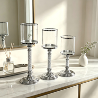 Porte-bougie Hurricane, élégant chandelier à tige haute, bougie pilier en option, taille et finition personnalisables pour table de mariage et décoration intérieure