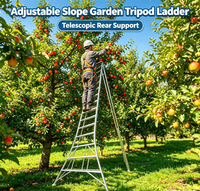 Échelle de jardin en alliage d'aluminium, type A, 150 kg, haute résistance, marches larges, main courante antidérapante, hauteur réglable, pour la taille des arbres fruitiers