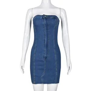 Hàng Mới 2024 Mùa Hè Cửa Hàng Strapless Denim Jeans Bodycon Sexy Phụ Nữ Phụ Nữ Của Dresses