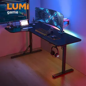 GMD09 RGB L 모양의 게임 책상 컴퓨터 PC 저렴한 최고의 게임 테이블 핑크 블랙 대형 게임 컴퓨터 책상