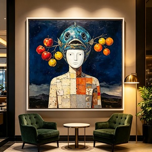 Dipinto su Tela con Personaggio Astratto Surreale, <span class=keywords><strong>Arte</strong></span> Murale Vintage Texturizzata, Decorazione Incorniciata per Ristorante, Soggiorno, Ingresso - Product Image 6