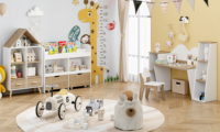 Bureau d'étude pour enfants avec étagère, table et chaise d'activités en bois pour enfants, bureau d'étude pour chambre d'enfant avec rangement pour les enfants de 3 à 8 ans