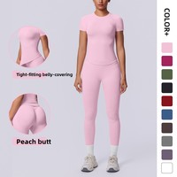 Ensemble deux pièces de yoga long, sans couture, en tricot extensible (Spandex/Nylon), anti-plis, couleur unie, ajusté et respirant, taille européenne transfrontalière