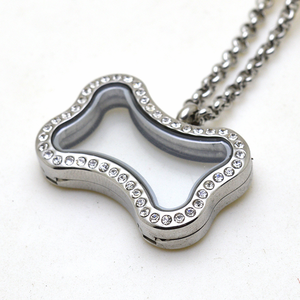 Colgante de acero inoxidable con forma de hueso de perro y cara, medallón flotante de cristal, cadena de serpiente, 316L - Product Image 5