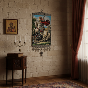 Decoración de Pared de 20 Cm con Tela Tejida Turca con Icono Cristiano Ortodoxo y Católico (San Jorge) de Turquía - Product Image 3