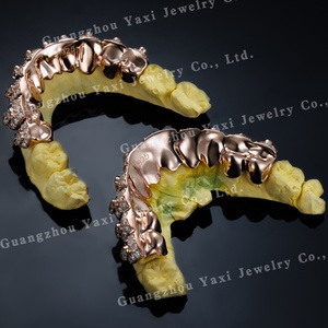 Grillz Moissanite VVS High-end 10 on 10 Perak S925 Emas Rose Solid 10k 14k 18k Bertabur Batu Hip Hop Unisex Bersertifikat untuk Gigi - Product Image 3