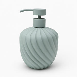 Customized Spiral Ribbed Ceramic 4-Pc Bath <b>Set</b>, Matte Rubberized – Lotion Dispenser, <b>Soap</b> Dish, Tumbler & Toilet Brush Holder - Product Image 3
