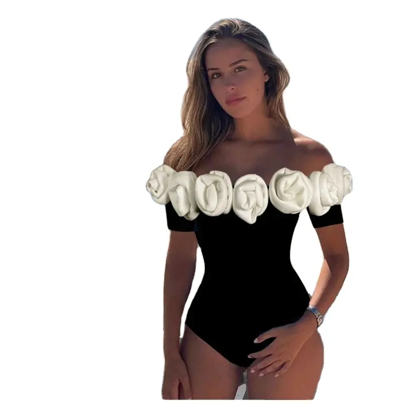 2024 Neu 3D Blumen Einteiliger Bikini Luxuskleidung Damen Bademode Überwurf Rock Bademode Monokini Körperanzug Sommer Strandkleidung