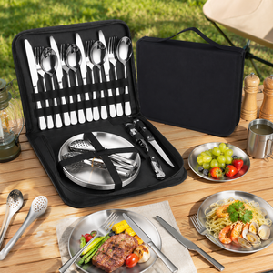 20-Piece <span class=keywords><strong>Set</strong></span> Peralatan Makan Ramah Lingkungan dari Baja Tahan Karat Perak Berkualitas Tinggi untuk 2-4 Orang, Portabel untuk Piknik dan Berkemah di Luar Ruangan - Product Image 1