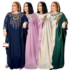 New Arrival Plus Size Casual Cotton Abaya Women Geometric Rhinestone Embroidered Loose Fit Muslim Maxi <b>Dress</b> Batwing Sleeve - Product Image 4