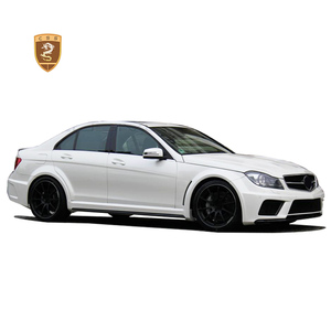 Kit carrosserie style Black Series en fibre de verre pour <span class=keywords><strong>Mercedes</strong></span> Benz <span class=keywords><strong>Classe</strong></span> <span class=keywords><strong>C</strong></span> W204 C63 4 portes 2012-2014 : pare-chocs avant, jupes latérales, aileron arrière - Product Image 1