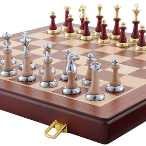 Juego de Ajedrez de Lujo Extra Grande, Plegable, de Metal, con Piezas Triples Pesadas de 3.15 Pulgadas, en Caja de Madera de Alta Calidad para Interiores - Product Image 1