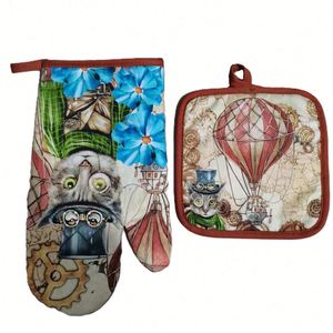 Juego de Guantes de Cocina con Estampado Navideño, Guantes de Poliéster con Forro para Barbacoa, Portaolletes Incluidos, Regalos Corporativos - Product Image 4