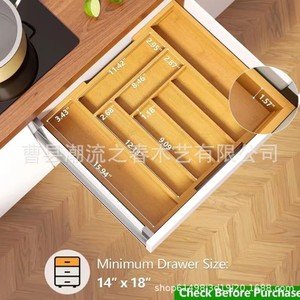 Cross-border wooden wardrobe <b>storage</b> <b>box</b>, <b>kitchen</b> knife organizer with retractable compartments, multi-compartment tableware - Product Image 3