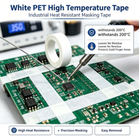 Ruban adhésif en film PET blanc, adhésif thermiquement stable avec décollement propre pour la protection des composants électroniques, des batteries et des surfaces