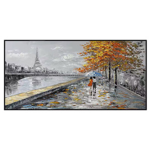 Torre de la calle con puente personas caminando río gris cuchillo lienzo <span class=keywords><strong>pintura</strong></span> al óleo fácil paisaje abstracto hecho a mano Original grande - Product Image 1