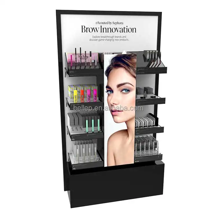 Modern POP Makeup Display Stand With LED Light Cosmetic Store Shelves Cosmetic Display Stand For Retail Shop Promotions