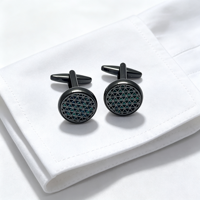 Kancing Manset Bulat Logo Kustom Pabrik Warna Hitam Gunmetal Pola Jaring Geometris Aksesoris Kemeja Pria Grosir Hadiah Bisnis