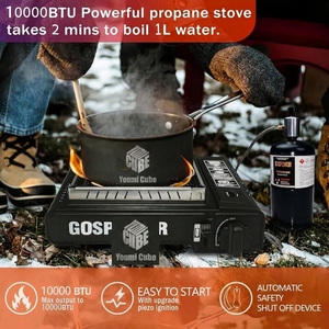 Réchaud portable double combustible (propane et <span class=keywords><strong>butane</strong></span>) pour le camping, 10000 BTU avec pare-vent et allumage automatique - Product Image 3