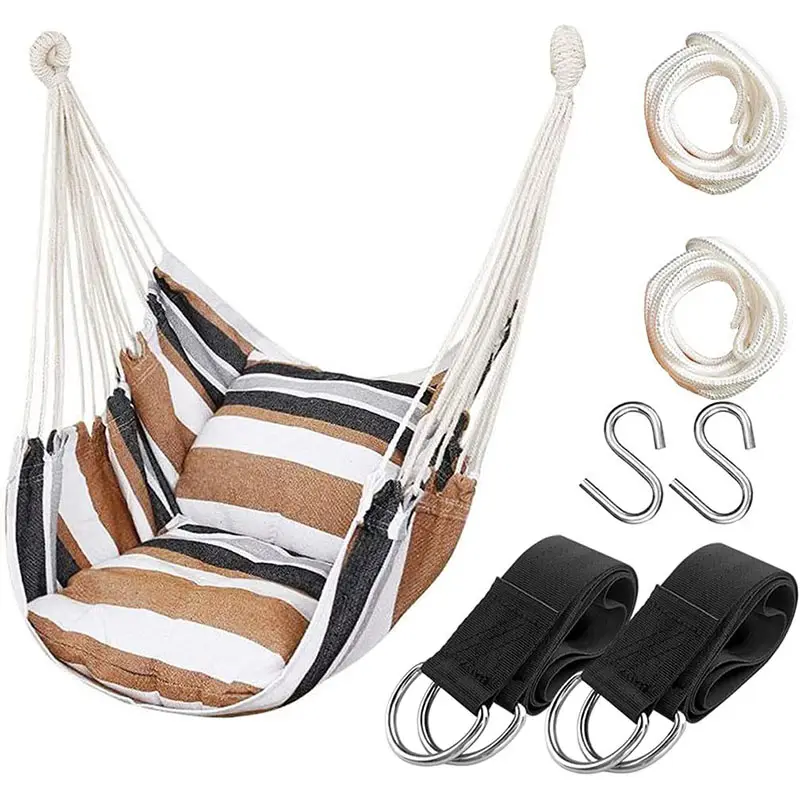 Balanço de corda para cadeira de rede, cadeira suspensa com bolso, tecido de algodão para conforto superior e durabilidade, ideal para uso ao ar livre